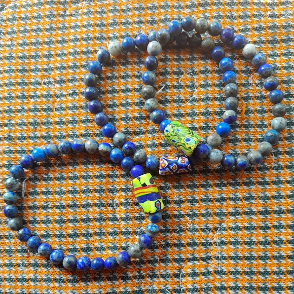 Set - Lapis and Trade Bead Bracelets - Picture 4 of 4